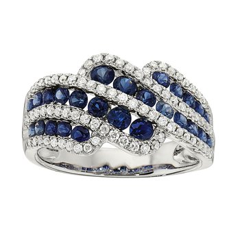 Majestic Gems™ 14k White Gold 4 Rows Color Stone Channel Set with Diamonds Between Blue Sapphire & Diamond 1.55 Ctw