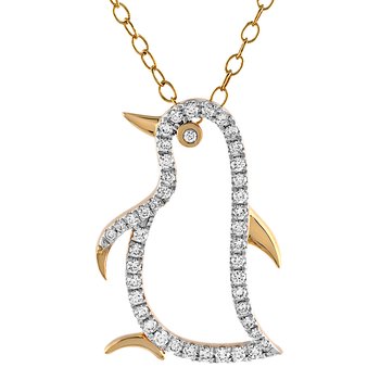 ZooLightful™ 14K Yellow Gold Cutout Penguin Prong Set Hidden Bail Pendant Diamond 0.25 Ctw