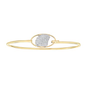 OCEANITY ™ 14k Yellow Gold Bangle Pave Shell in Oval Frame Hook & Eye Closure Diamond 0.26 Ctw
