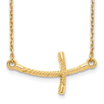 14k Large Sideways Curved Twist Cross 19 inch Necklace