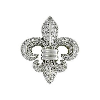 Lis Royale™ 14K White Gold Pave Set Fleur-De-Lis with Polished Ribs Pendant 0.85 Ctw Diamond