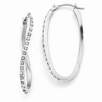 14k White Gold Diamond Fascination Twist Hinged Hoop Earrings