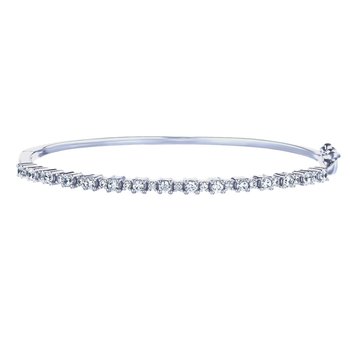 14K White Gold Alternating Larger and Smaller Prong Set Hinged Bangle Diamond 0.87 Ctw