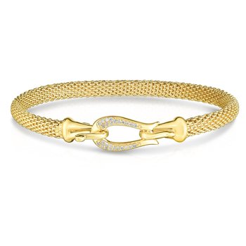 14K 7.25in Yellow Gold Diamond Cut/ Textured Popcorn Bangle with Hook Clasp