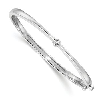 14k White Gold Complete 1/4 carat A Diamond Hinged Oval Bangle Bracelet
