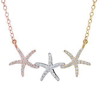 Oceanity™ 14K Two Tone Necklace Three Pave Set Starfish Diamond 0.40 Ctw