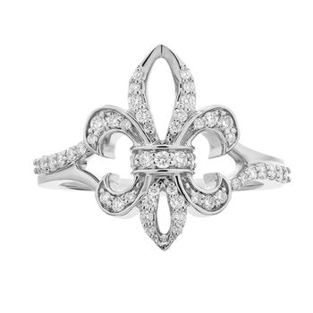 Lis Royale™ 14K White Gold Diamond Set Cutout Fleur de Lis Split Shank Ring 0.33 Ctw Diamond