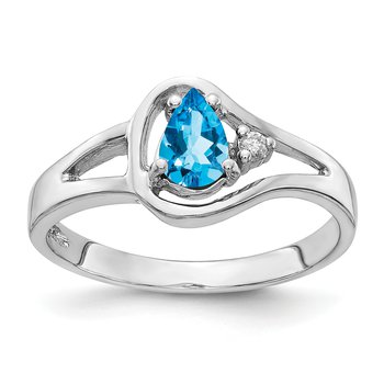 14k White Gold 6x4mm Pear Blue Topaz A Diamond ring