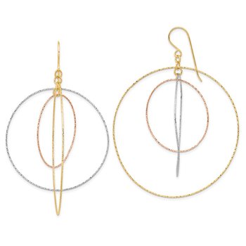 14k Tri-color Diamond Cut Graduated Circles Shepherd Hook Earrings