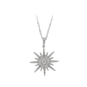 14K White Gold Pendant Pave Set Starburst Diamond 0.33 Ctw