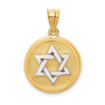 14k Two-tone Solid Satin Finish Flat Back Star of David Disc Charm