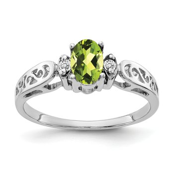 14k White Gold 6x4mm Oval Peridot A Diamond ring