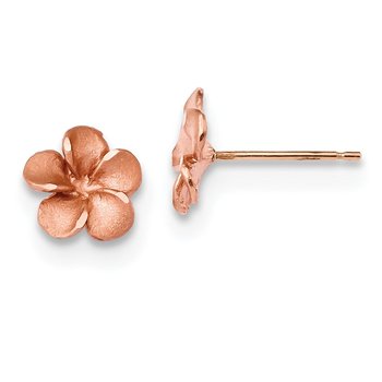 14k Rose Rhodium Diamond-cut Plumeria with Yellow Gold Post Earrings