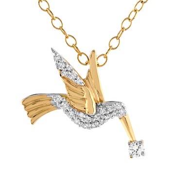 ZooLightful™ 14K Yellow Gold Pave Hummingbird with Prong Set Diamond in Beak Pendant Diamond 0.10 Ctw