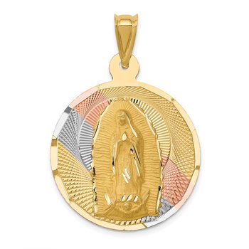 14K w/Rhodium Polished D/C Lady Of Guadalupe Circle Pendant