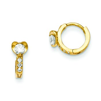 14k Madi K CZ Children's Heart Hinged Hoop Earrings