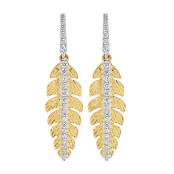 Textura™ 14K Yellow Gold Textured Finish Drops with Prong Set Through Center Diamond 0.33 Ctw