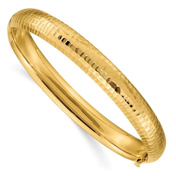 14k 5/16 Polished Fancy Hammered 8.75mm Hinged Oval Bangle Bracelet