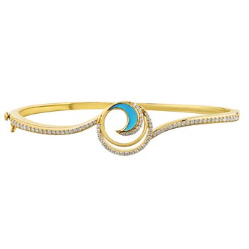 Oceanity™ 14K Yellow Gold Bangle Enamel Wave in Circle Hinged Diamond 0.65 Ctw