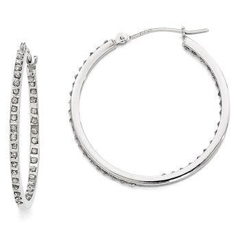 14k White Gold Diamond Fascination Round Hinged Hoop Earrings