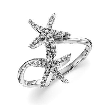 OCEANITY ™ 14k Yellow Gold Ring Pave Set Starfish Bypass Diamond 0.20 Ctw
