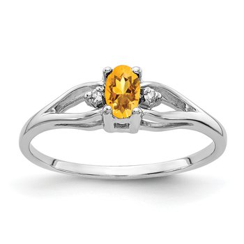 14k White Gold 5x3mm Oval Citrine VS Diamond ring