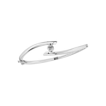 14K White Gold Bypass with Center Bezel Set Hinged Bangle Diamond 0.25 Ctw