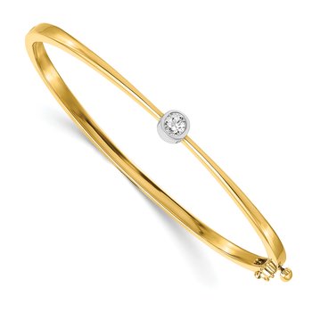 14k Two-tone Complete 1/4 carat A Diamond Hinged Oval Bangle Bracelet