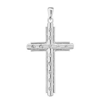 14K White Gold Pendant Flush Set Cross Diamond 1.00 Ctw