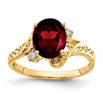 14k 9x7mm Oval Garnet AAA Diamond ring