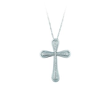 14K White Gold Pendant Bead Set Center with Rounded Polished Surrounding Diamond 0.25 Ctw