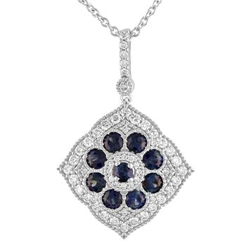 Majestic Gems™ 14k White Gold Offset Square Sapphire & Diamond Halo Blue Sapphire & Diamond 1.58 Ctw
