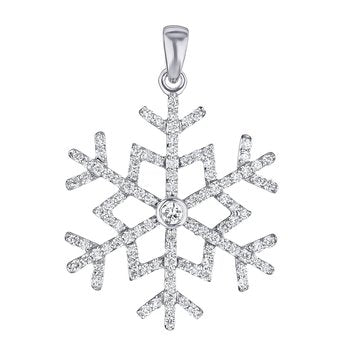 Diamond Frost™ 14kw White Gold Pave Set Snowflake with Polished Bail Pendant Diamond 0.40 Ctw