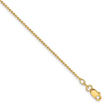 14K 10 inch 1.2mm Diamond-cut Beaded with Lobter Clasp Anklet