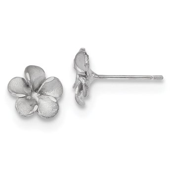 14k White Gold Satin Diamond-cut Plumeria Post Earrings