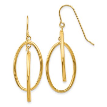 14k Polished Double Circle Dangle Wire Earrings