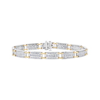 Shefian™ 14K Two Tone Bracelet Men's Three Rows Channel Set Bars with Contrasting Links Between Diamond 5.00 Ctw