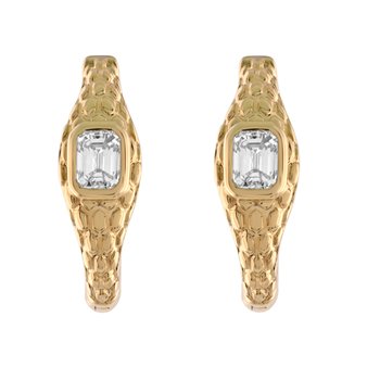 Textura™ 14K Yellow Gold Textured Hoops Bezel Set Emerald Cuts Diamond 0.30 Ctw