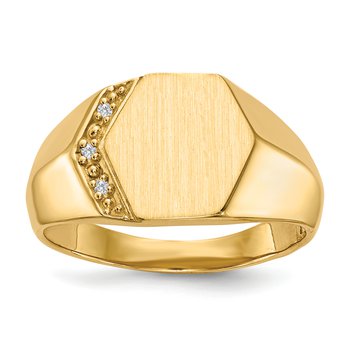 14k 11.5x11.5mm Open Back AA Diamond Mens Signet Ring