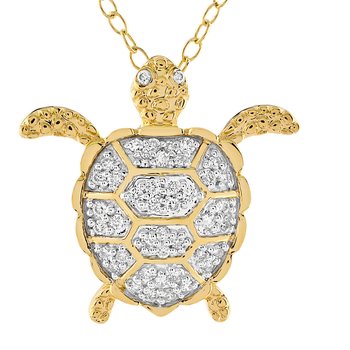 Oceanity™ 14K Yellow Gold Pendant Textured Finish Turtle Pave Set Diamond 0.20 Ctw