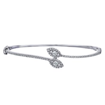 14K White Gold Open Ended Bypass with Marquise Shape Clusters Bangle Diamond 1.00 Ctw