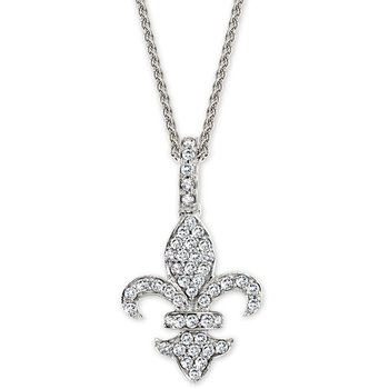 Lis Royale™ 14K White Gold Pave Set Fleur-De-Lis Diamond Set Bail Pendant 0.50 Ctw Diamond