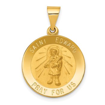 14k Polished and Satin St Edward Medal Hollow Pendant