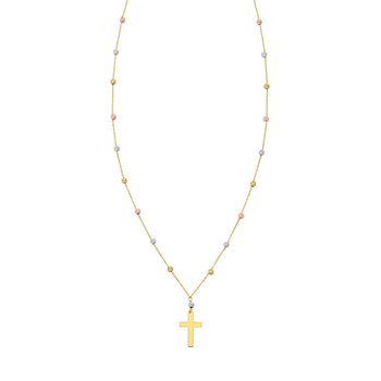 14K Beaded Cross Necklace