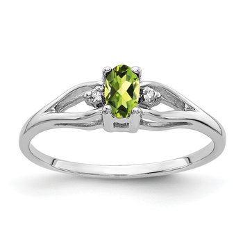 14k White Gold 5x3mm Oval Peridot VS Diamond ring
