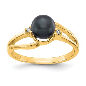 14k 6mm Black FW Cultured Pearl AAA Diamond ring