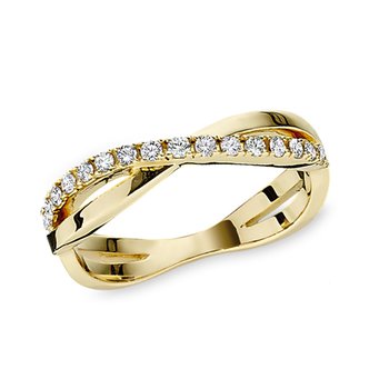 14K Yellow Gold Ring Polished & Bead Set 2 Rows Intertwined Diamond 0.20 Ctw