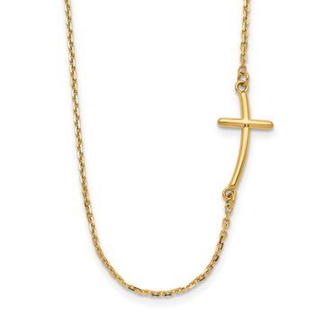 14k Polished Small Sideways Curved Cross 19 inch Necklace