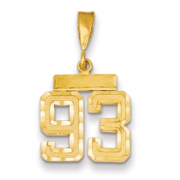 14k Small Brushed Diamond-cut Number 93 Charm