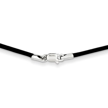 14k White Gold Clasp 1.5mm 16 inch Black Leather Cord Necklace